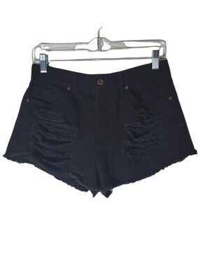 Forever 21 black distressed cutoff denim shorts frayed hem women's size 28